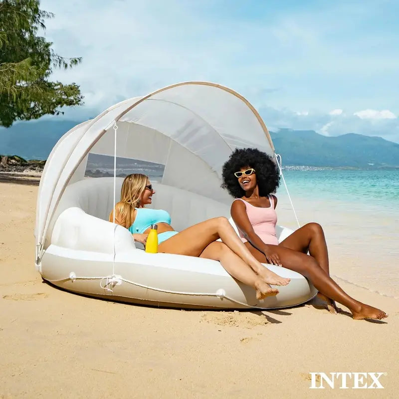 58292EP Inflatable Canopy Lounge Float  Oversized Pool Island with Detachable Shade & Drink Holders