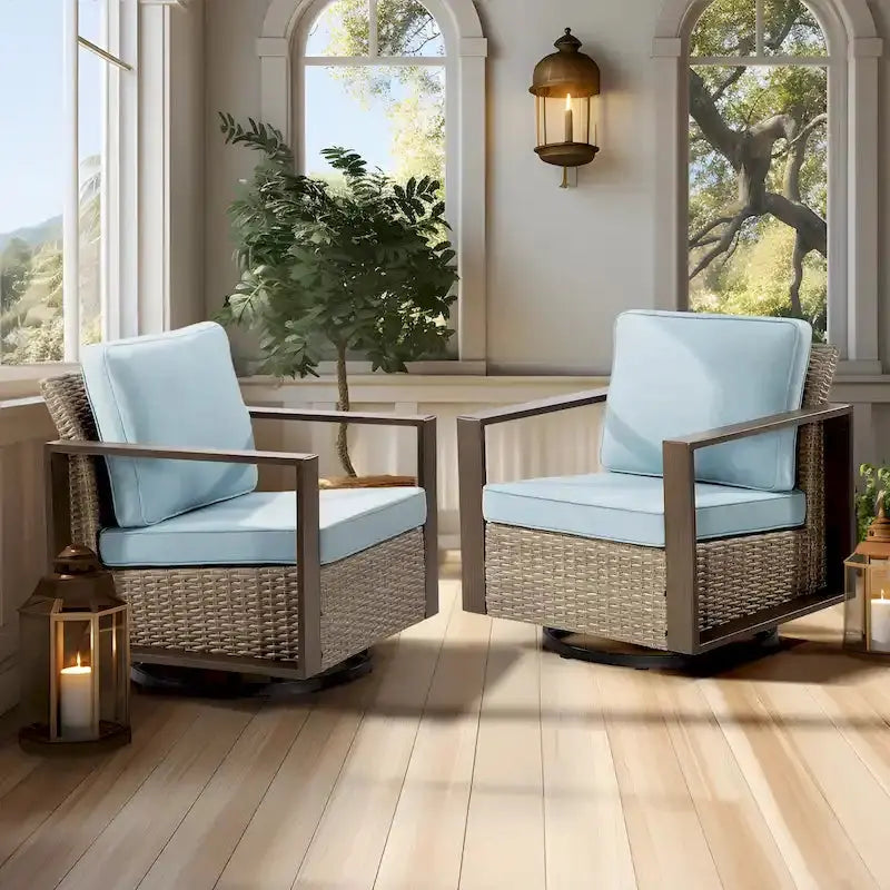 Cozywor Outdoor Wicker Rocking Chair Set  2-Piece Patio Seating with Cushions & Metal Frame