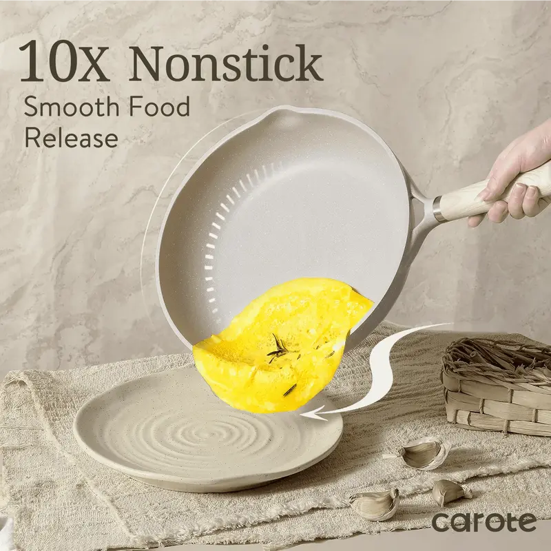 Carote 21-Piece Granite-Coated Cookware Set  Eco-Conscious, Induction-Ready, Beige Finish