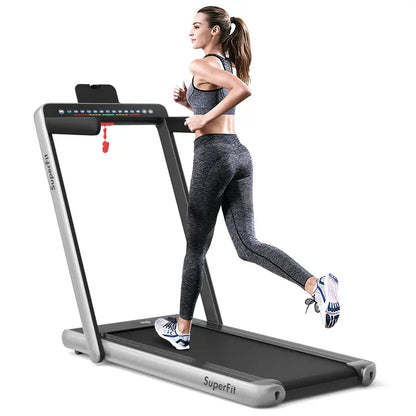 Dual-Display Under-Desk Folding Treadmill  2.25HP Superfit Compact Exercise Pad