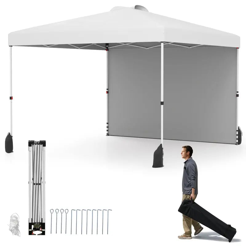 10 x 10 Foot Portable Canopy Tent  Includes One Sidewall & Wheeled Storage Bag