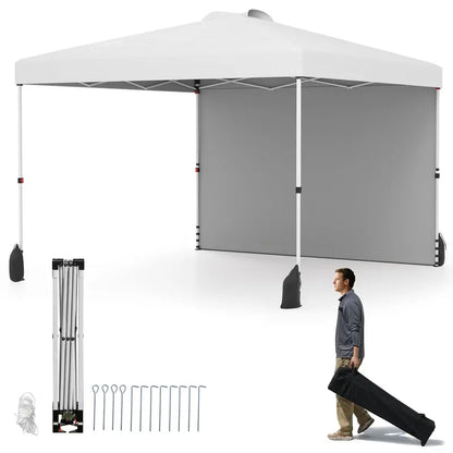 10 x 10 Foot Portable Canopy Tent  Includes One Sidewall & Wheeled Storage Bag