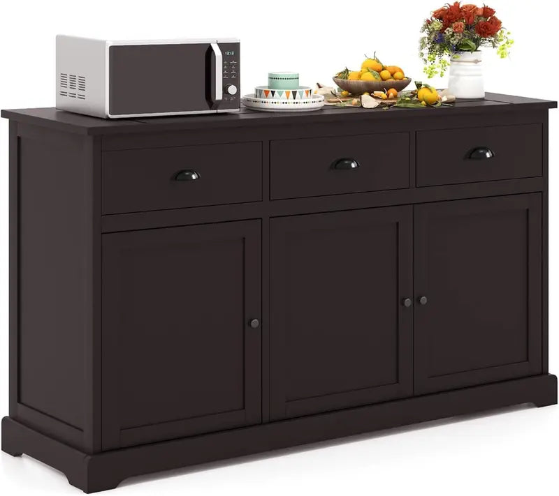 Contemporary Gray Kitchen Sideboard with Three Drawers, Two Cupboards, Three Doors, Adjustable Shelving, and Entryway Storage Functionality