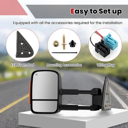 Power-Heated Tow Mirrors  Direct Fit for 20072012 Chevy Silverado & GMC Sierra