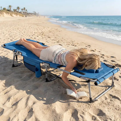Adjustable Tanning Chair with Face Arm Holes, Four-Position Recline & Comfort Head Pillow