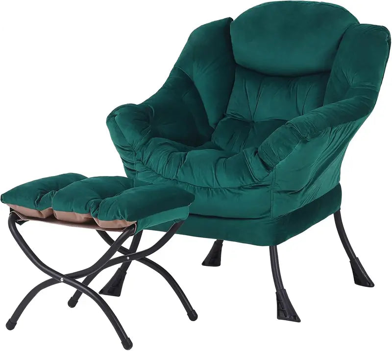 Welnow Compact Lazy Chair with Ottoman  Dark Grey Accent Armchair with Side Pocket & Footrest