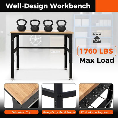 48-Inch Adjustable Workbench  Heavy-Duty Oak Top with Non-Slip Pads