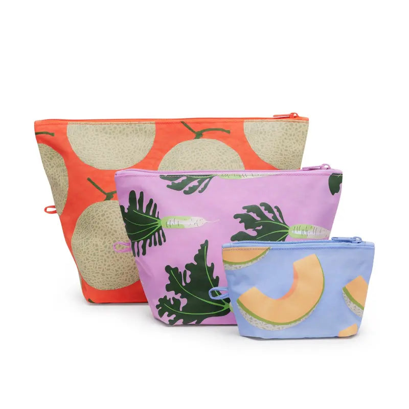 Baggu Recycled Nylon Go Pouch Set of 3  Japanese Produce Collection