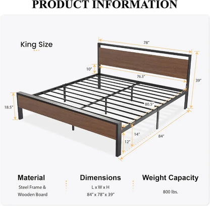 SHA CERLIN Full-Size Metal Platform Bed Frame ¡ª 14-Inch Low Profile with Wood Headboard &amp; Footboard