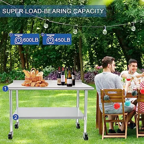 HARDURA Stainless Steel Table 24 x 48 Inches with Wheels Casters NSF