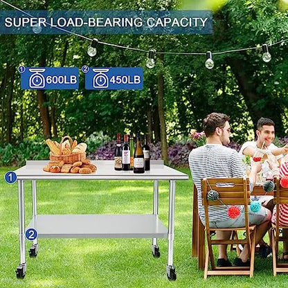 HARDURA Stainless Steel Table 24 x 48 Inches with Wheels Casters NSF