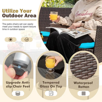 Homall Rattan Patio Furniture Set  4-Piece Indoor/Outdoor Wicker Chairs with Brown & Beige Cushions