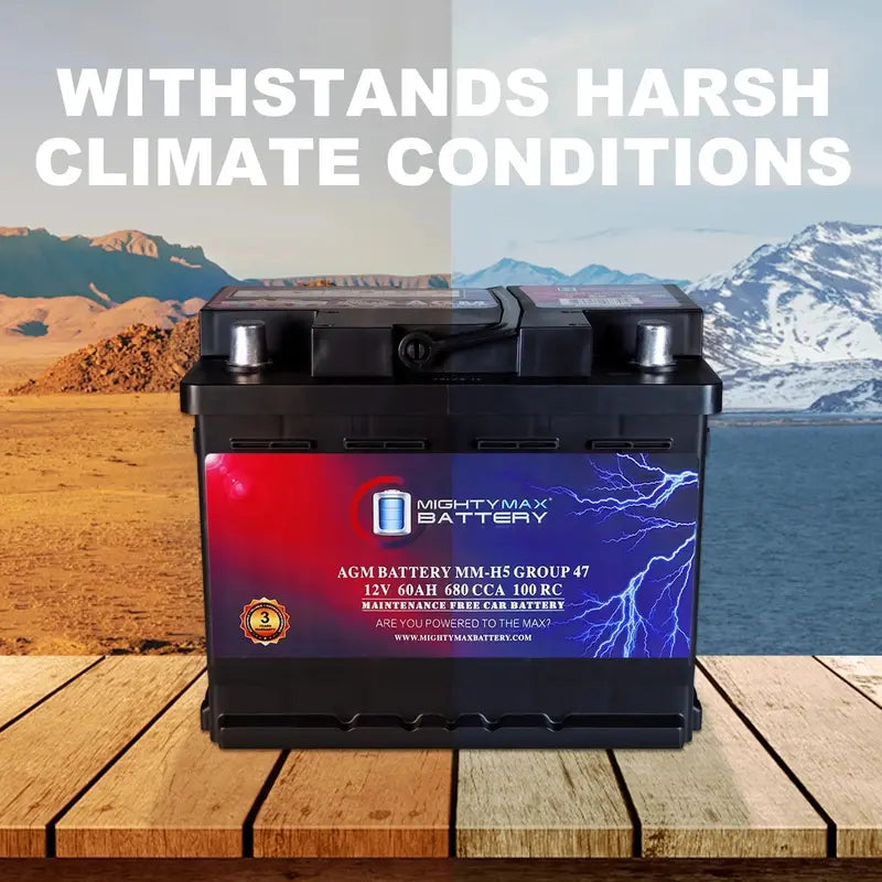 MM-H5 12V 60AH AGM Car Battery, Group 47, 680 CCA, 100RC, Sealed Lead Acid, Rechargeable