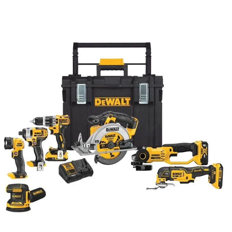 DEWALT 20V MAX 7-Tool Cordless Combo Kit  Includes TOUGHSYSTEM Case, 4.0Ah + Dual 2.0Ah Batteries & Chargers