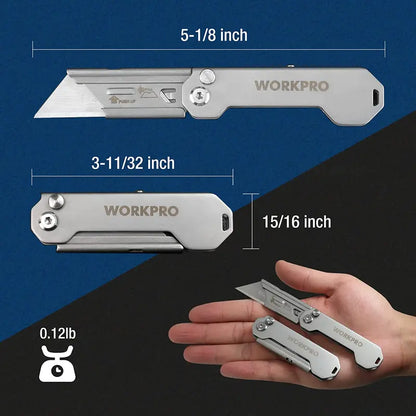 WORKPRO 3-Piece Folding Utility Knife Set  Compact Box Cutters with Quick-Change Blades