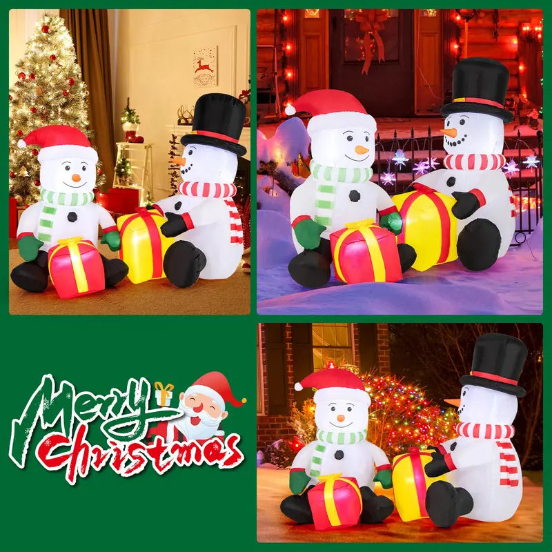 5-Foot Dual-Snowman Inflatable — LED-Illuminated Outdoor Christmas Display Holding Gift Boxes