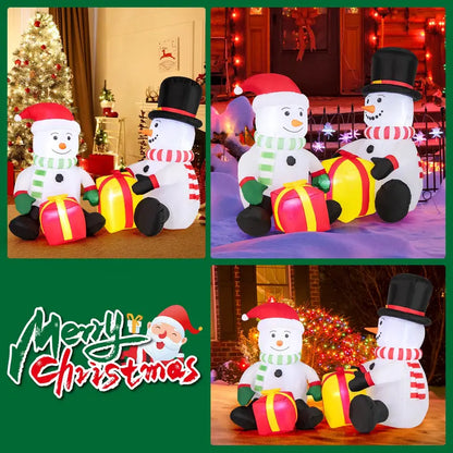 5-Foot Dual-Snowman Inflatable — LED-Illuminated Outdoor Christmas Display Holding Gift Boxes