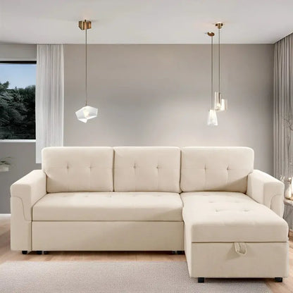 Convertible Reversible Sectional with Pull-Out Sleeper, Integrated Storage Chaise, and Sturdy Support Legs