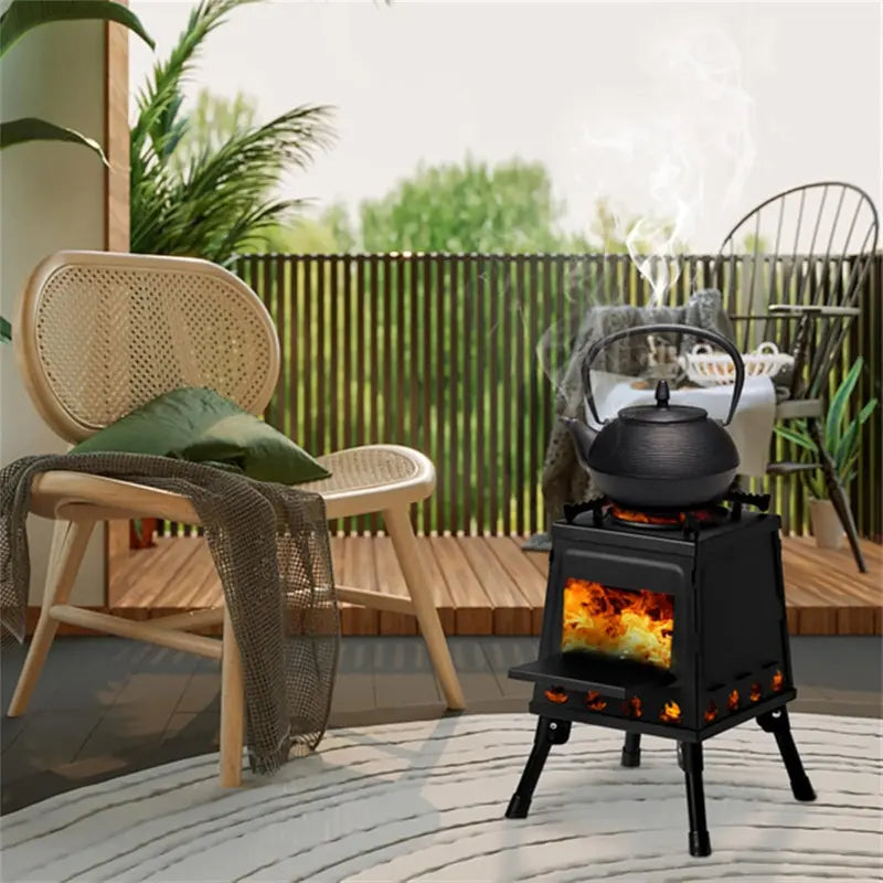 Portable Windproof Wooden Camping Stove  Compact 36x36x46.5cm Grill for Backyard & Trail Use