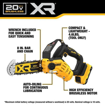 DEWALT DCCS623L1 8-Inch Battery Chainsaw  20V MAX Pruning Saw Kit with 3Ah Battery and Charger
