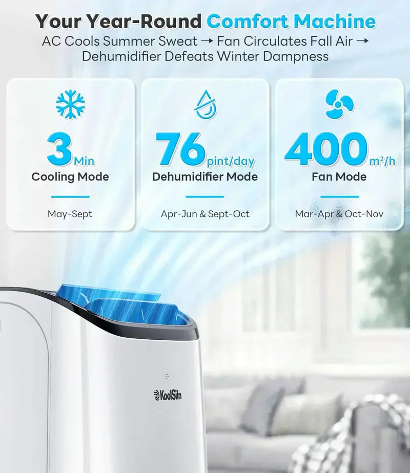 14,000 BTU Portable Air Conditioner  Auto-Evaporative Cooling for Areas up to 700 Sq. Ft., Low-Noise Operation