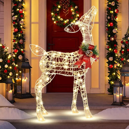 Tangkula Christmas LED Reindeer Decoration, 50 Warm Lights, Steel & Tinsel, Indoor/Outdoor Holiday Decor