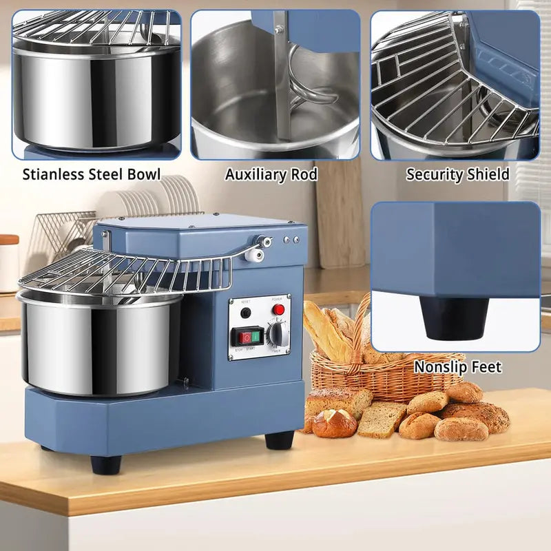 8-Quart Commercial Food Mixer  450W Dual-Arm Kneading, Stainless Steel Bowl, Safety Shield & Programmable Timer