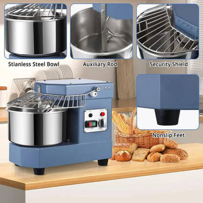 8-Quart Commercial Food Mixer  450W Dual-Arm Kneading, Stainless Steel Bowl, Safety Shield & Programmable Timer