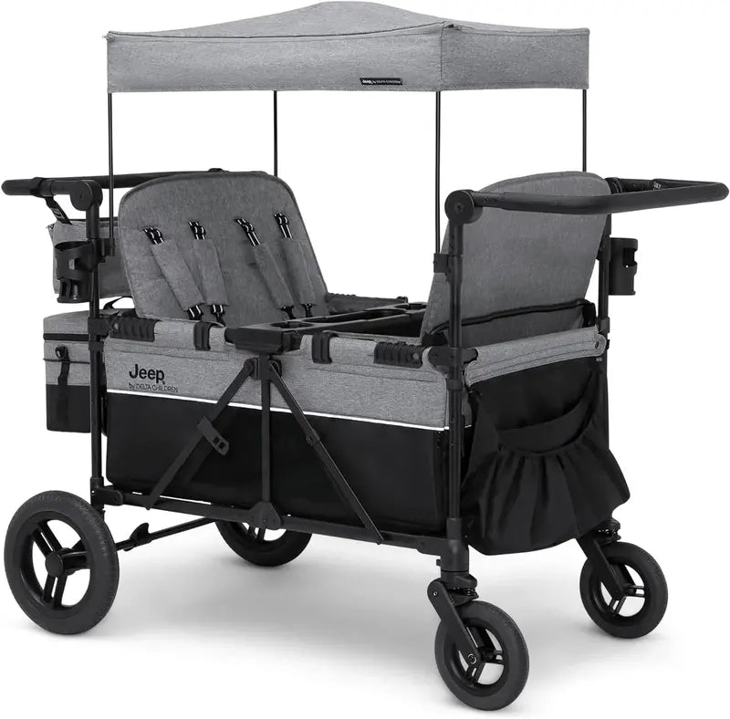 Delta Children Jeep Wrangler Quad Stroller  Premium 4-Seat All-Terrain Pushchair for Toddlers
