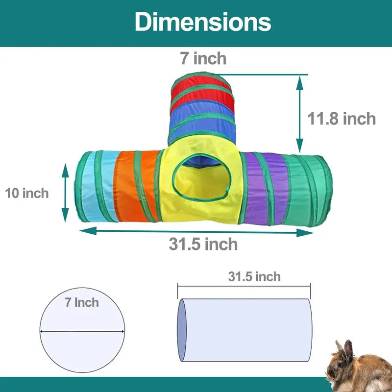 PetPlay Rabbit Tunnel & Chew Toy Set  Durable Polyester, Dental Health, Space-Saving, For Rabbits & Rodents