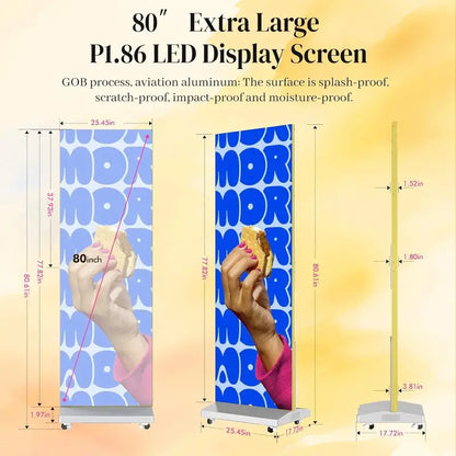 80-Inch Flexible Spliceable LED Poster Display P1.86  USB Plug-and-Play, Remote-Controlled Digital Signage (Silver, 1-Pack)