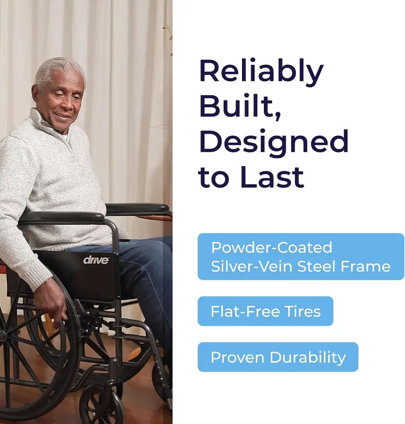 Drive Medical Silver Sport 1 Folding Transport Wheelchair  Lightweight, Compact Mobility Aid