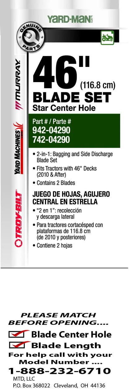 MTD 46″ Twin Mower Blade Set 742-04290, 942-04290