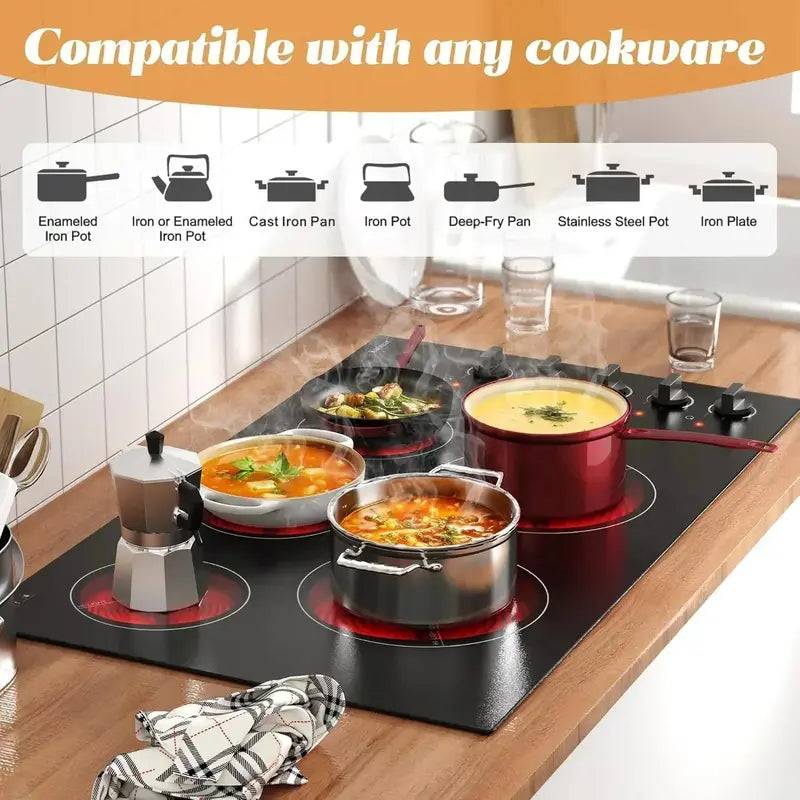 Karinear 30-Inch 4-Burner Ceramic Electric Cooktop  Sleek Built-in Radiant Stove Top for Modern Kitchens