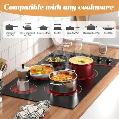 Karinear 30-Inch 4-Burner Ceramic Electric Cooktop  Sleek Built-in Radiant Stove Top for Modern Kitchens