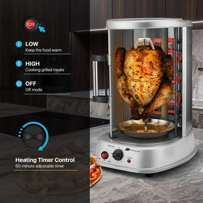 Flexzion Vertical Rotisserie Oven Grill  Stainless Steel Kebab Cooker with Rotating Skewers & Bake Ware