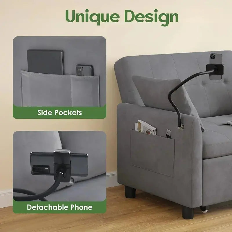 Compact 3-in-1 Loveseat Sleeper Sofa  Pull-Out Convertible Couch for Small Living Areas