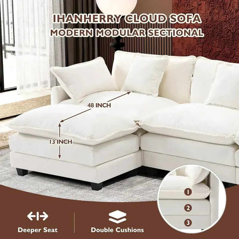 ihanherry 146-Inch Modern U-Shaped Modular Cloud Sofa  Customizable Layout