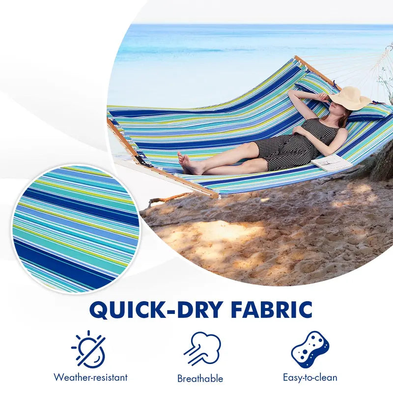 10.5-Foot Quilted Two-Person Hammock with Detachable Pillow and 495-Pound Capacity