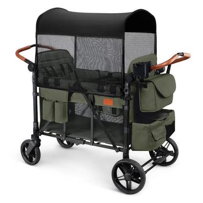 All-Terrain 4-Child Wagon Stroller — Quad-Seater with Canopy, 5-Point Harness, Parent Organizer & Adjustable Handle