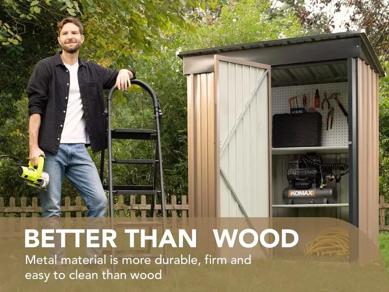 Devoko Outdoor Storage Shed 5×3 FT, Brown, Steel Frame, Lockable Doors, Rust & Moisture Resistant, Garden Organizer