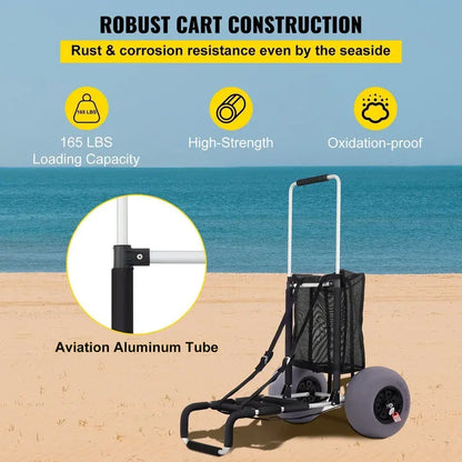 Heavy-Duty Folding Beach Cargo Cart: 165-LB Capacity, All-Terrain Balloon Tires