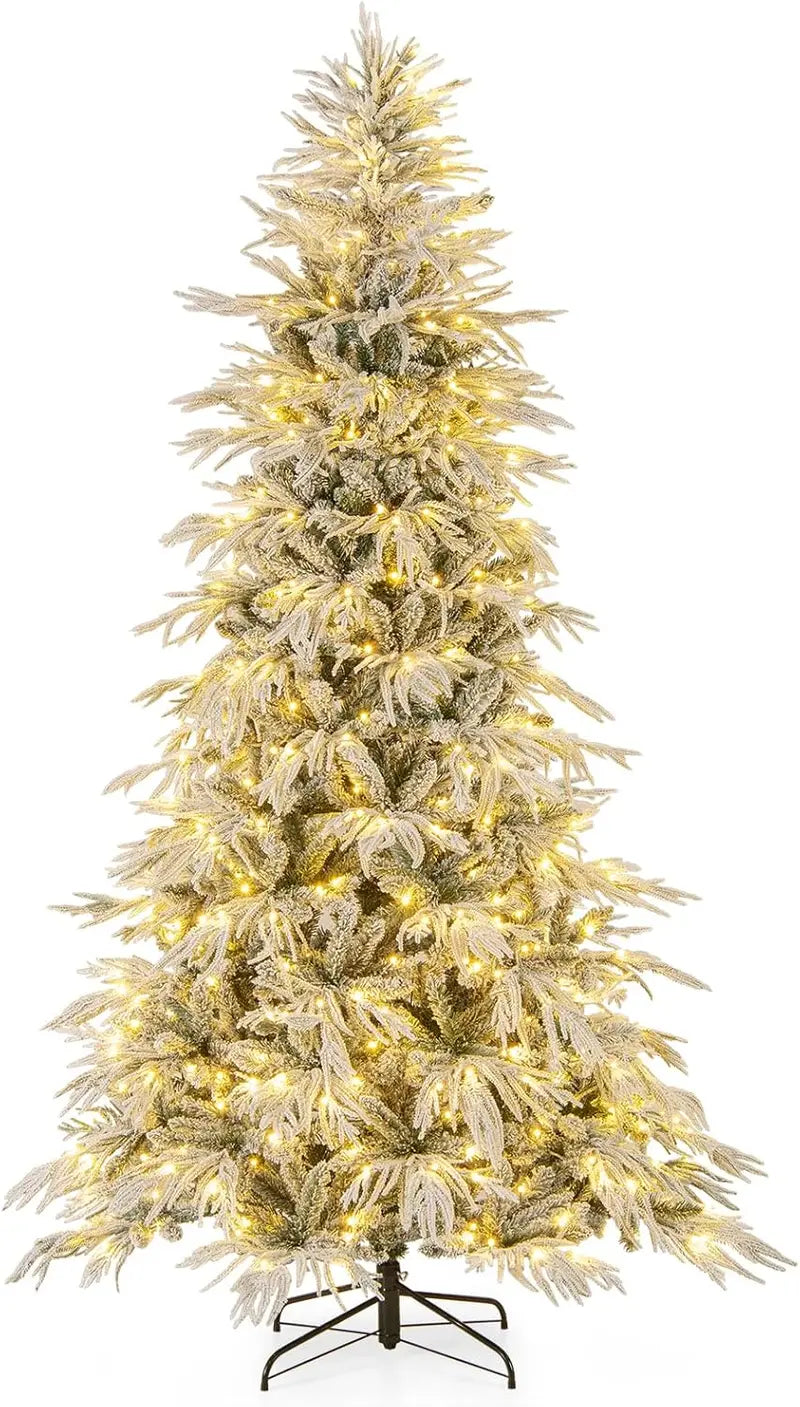 6- to 8-Foot Pre-Lit Snow-Flocked Artificial Christmas Tree Featuring PE and PVC Mixed-Tip Branches