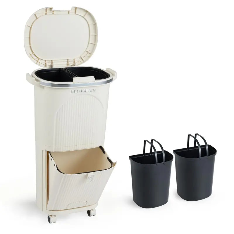 10-Gallon Dual-Bucket Kitchen Trash Bin  Lid-Covered Waste Container with Removable Liners
