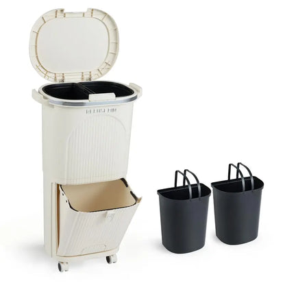10-Gallon Dual-Bucket Kitchen Trash Bin  Lid-Covered Waste Container with Removable Liners