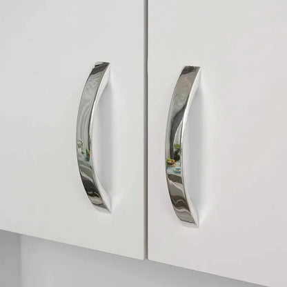 White Freestanding Kitchen Pantry with Open Countertop, Three Drawers, and Adjustable Interior Shelf—Functional Microwave and Storage Solution