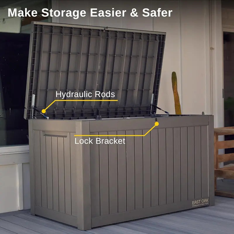 EAST OAK 60-Gallon Resin Deck Box  All-Weather Indoor/Outdoor Storage Bin with Waterproof Design