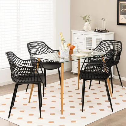 Set of 4 Black Modern Dining Chairs ¡ª Powder-Coated Metal Frame, 15-Inch High Back, Anti-Slip Feet, 265-LB Capacity