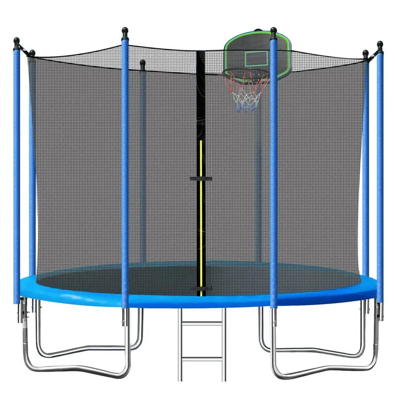 SEGMART 10Ft Kids Trampoline with Enclosure, Ladder &amp; Basketball Hoop  Blue, Weather-Resistant Steel