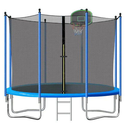 SEGMART 10Ft Kids Trampoline with Enclosure, Ladder &amp; Basketball Hoop  Blue, Weather-Resistant Steel